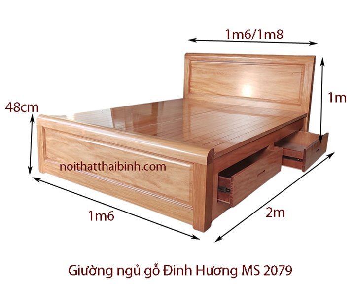 Kích thước giường gỗ Đinh Hương vạt phản