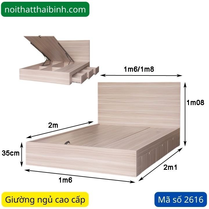 Kích thước giường vạt nâng đẹp