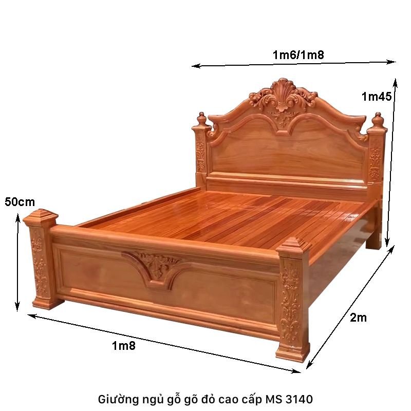 Giường gỗ gõ đỏ cao cấp MS 3140