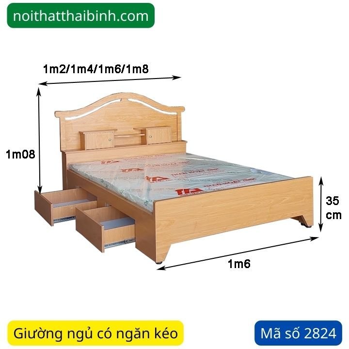 Kích thước giường ngủ hiện đại có ngăn kéo