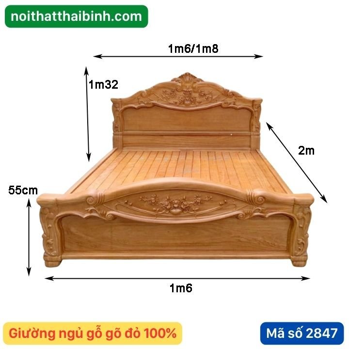 Kích thước giường gõ đỏ 1m6 Kích thước giường gõ đỏ 1m6