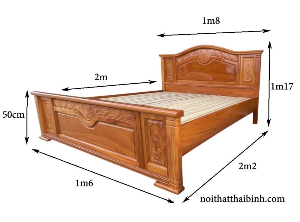 Giường gỗ gõ đỏ 1m8 MS 3441 - kỹ thuật đóng mộng chắc chắn