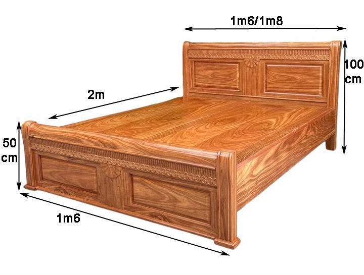 Kích thước giường ngủ gỗ hương xám Giường ngủ gỗ tự nhiên vạt phản MS 3037