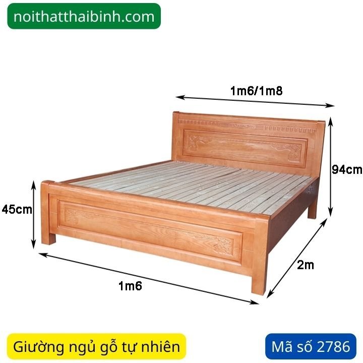 Kích thước giường gỗ xoan đào tự nhiên Giường gỗ xoan đào tự nhiên MS 2786
