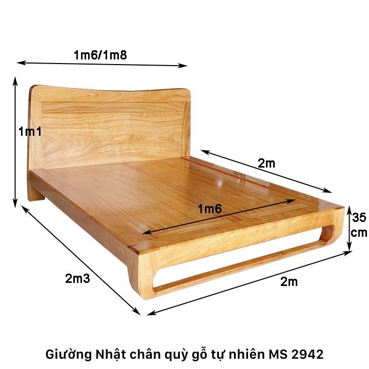 Kích thước giường Nhật chân quỳ gỗ tự nhiên
