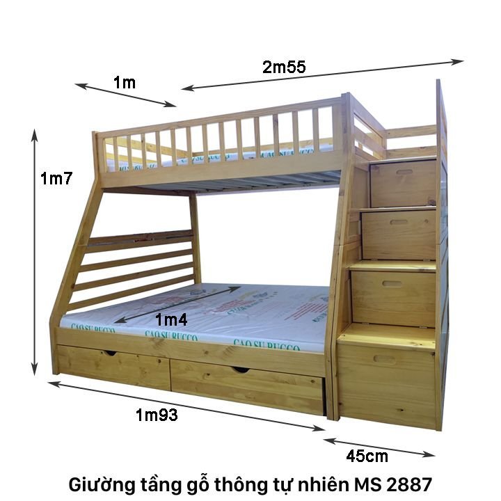 Kích thước Giường tầng gỗ tự nhiên đẹp