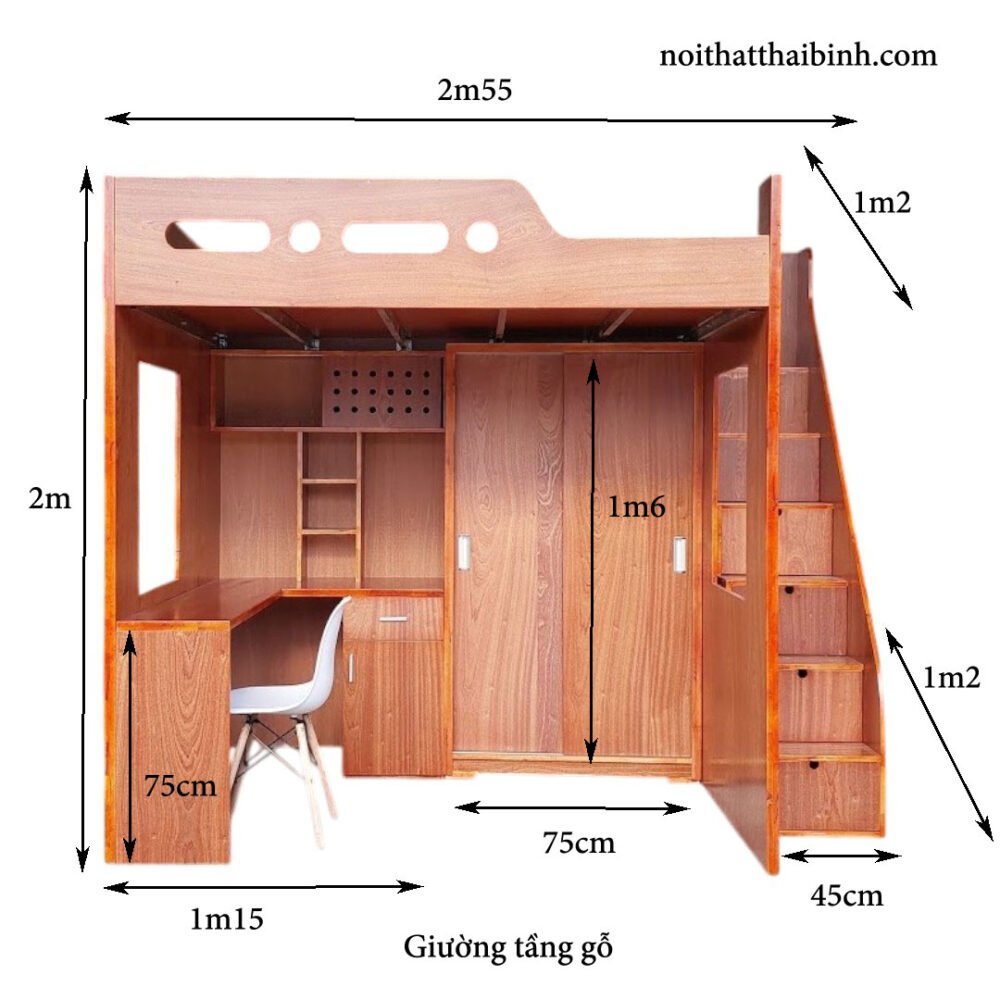 Giường tầng gỗ tự nhiên MS 3296