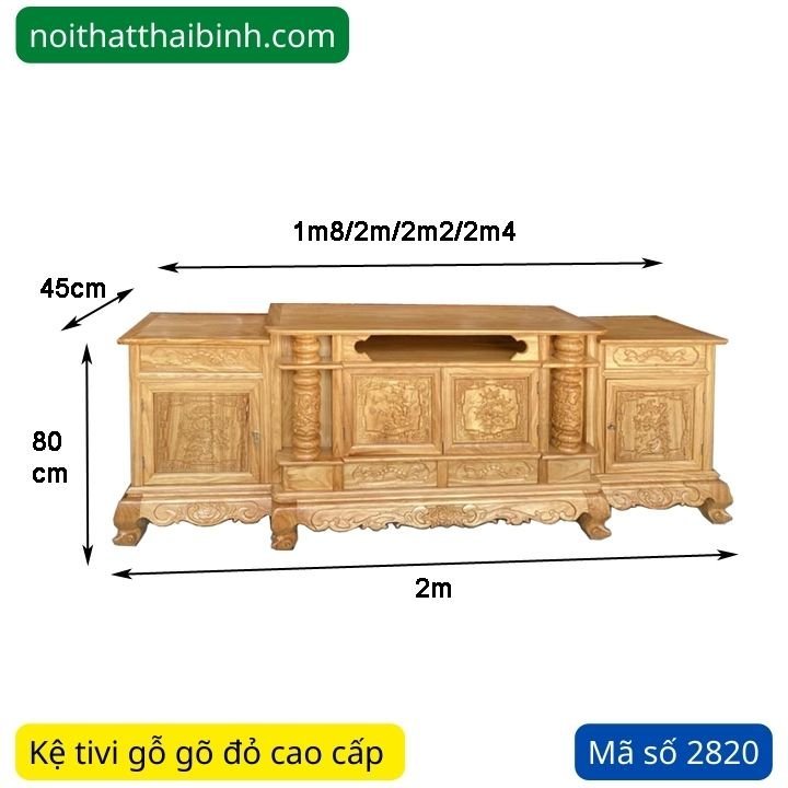 Kệ tivi gỗ gõ đỏ tự nhiên MS 2820