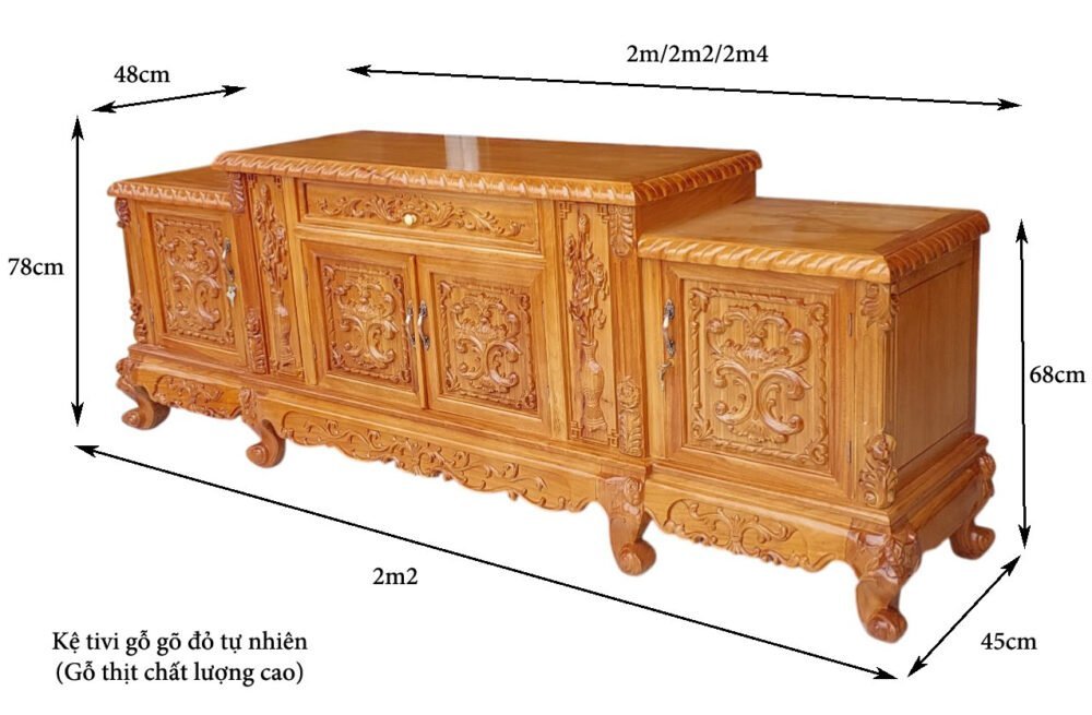 Kích thước kệ tivi gỗ tự nhiên mẫu hoàng gia
