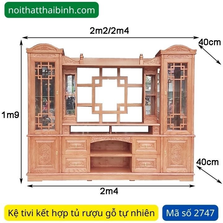 Kệ tivi gỗ kết hợp tủ trang trí MS 2747