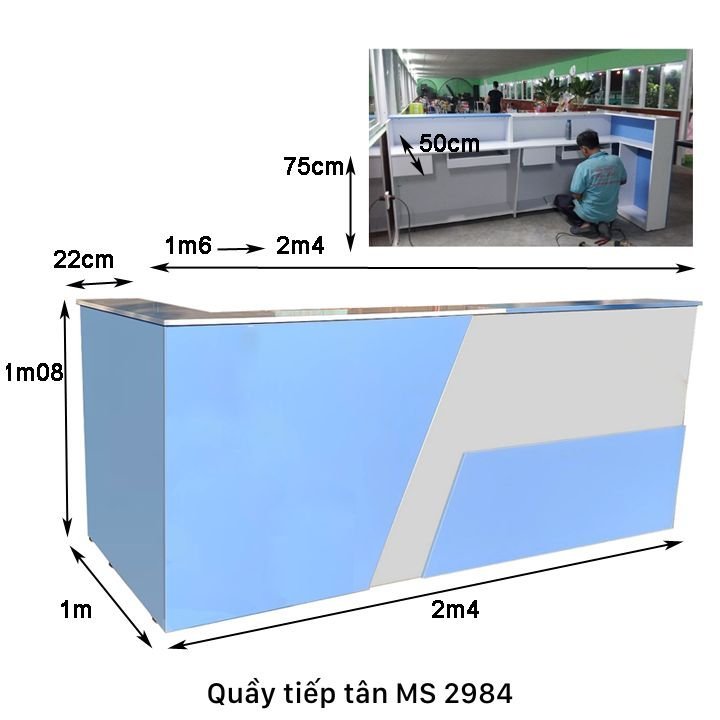 Kích thước quầy lễ tân đẹp hiện đại Quầy lễ tân đẹp hiện đại MS 2984