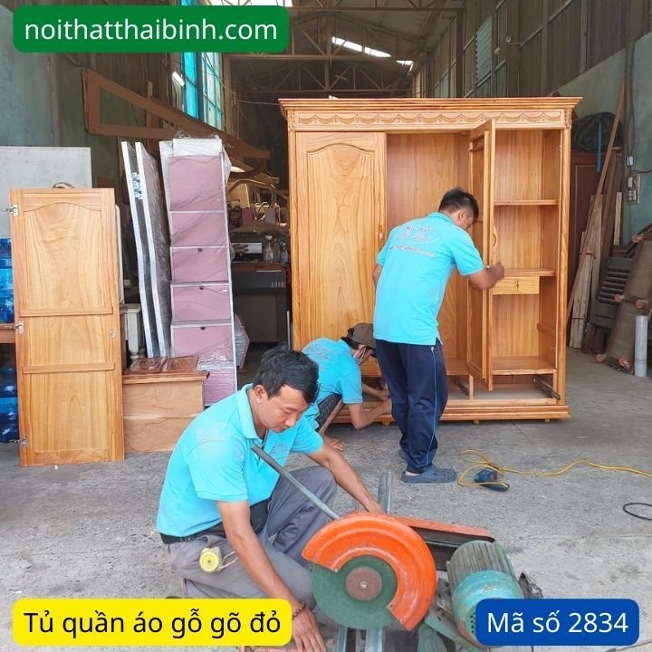 Tủ quần áo 2 buồng gỗ gõ đỏ