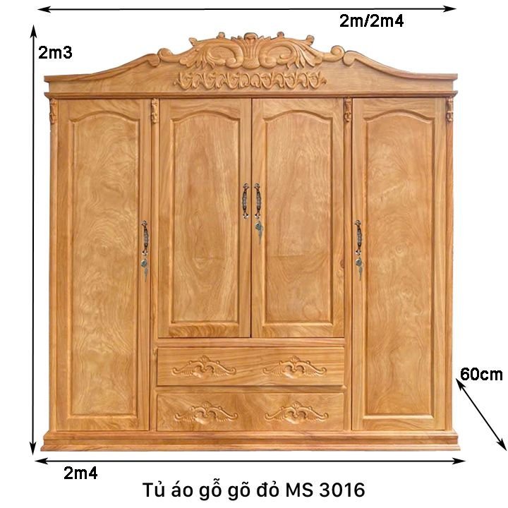 Kích thước tủ áo gỗ gõ đỏ