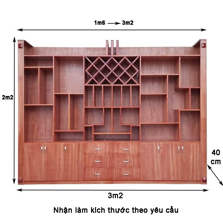 Kích thước tủ kệ trang trí phòng khách gỗ