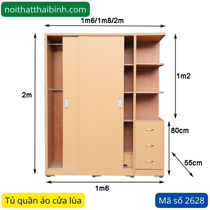 Kích thước tủ quần áo cửa trượt giá rẻ