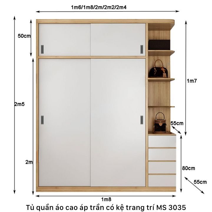 Kích thước tủ quần áo 2 tầng có kệ trang trí Kích thước tủ quần áo 2 tầng có kệ trang trí