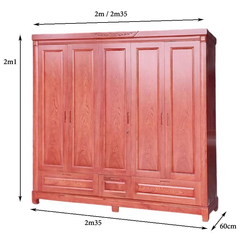 Kích thước tủ quần áo gỗ 5 cánh cao cấp