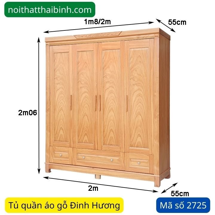 Kích thước tủ quần áo gỗ Đinh Hương