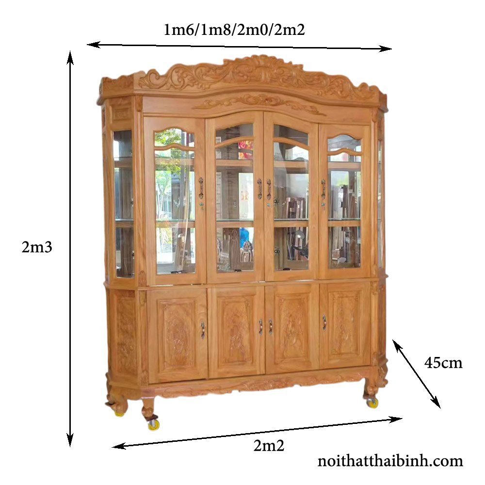 Tủ rượu gỗ gõ đỏ hiện đại MS 3436 - kỹ thuật đóng mộng chắc chắn
