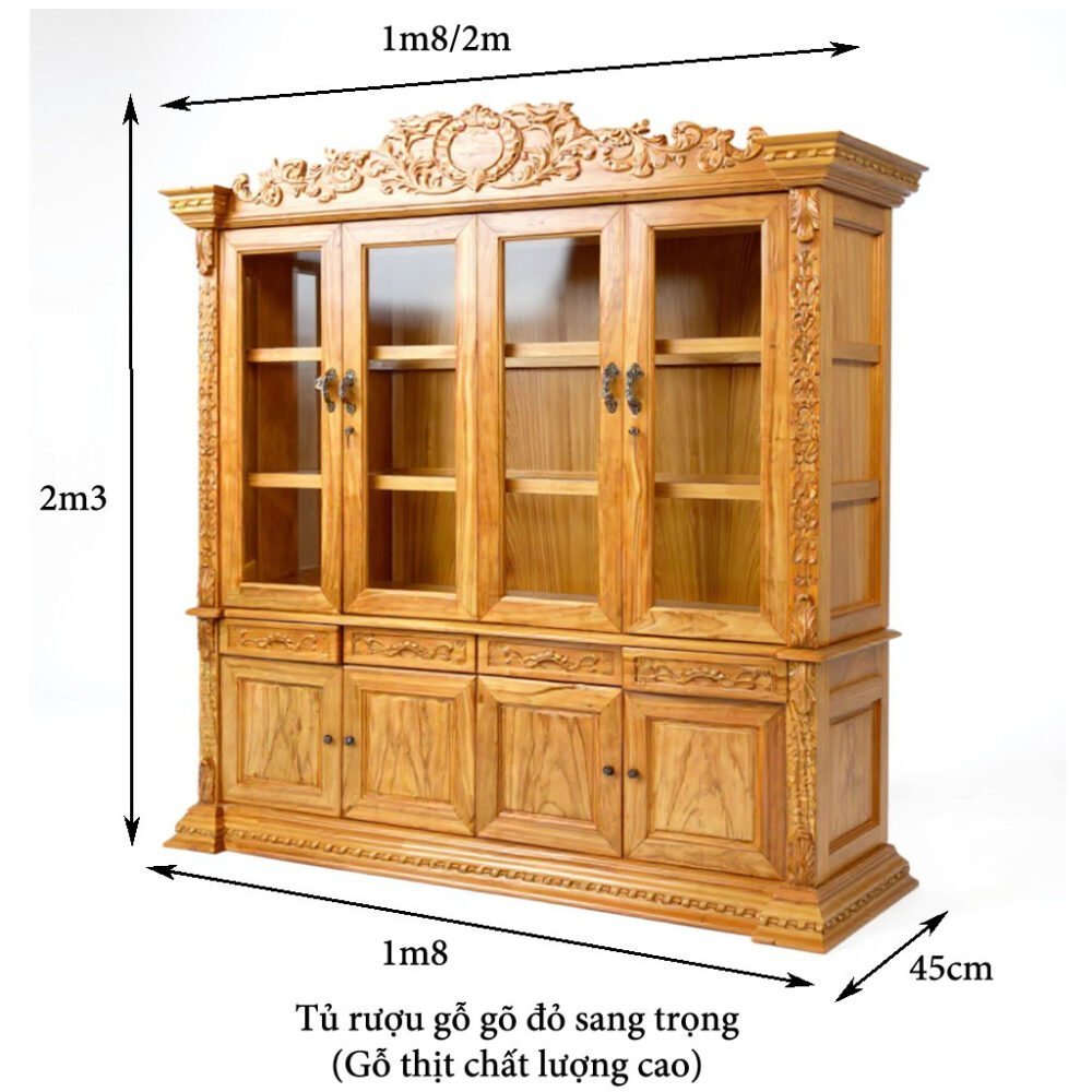 Tủ rượu gỗ gõ đỏ tự nhiên sang trọng MS 3359 - chi tiết vân gỗ tự nhiên
