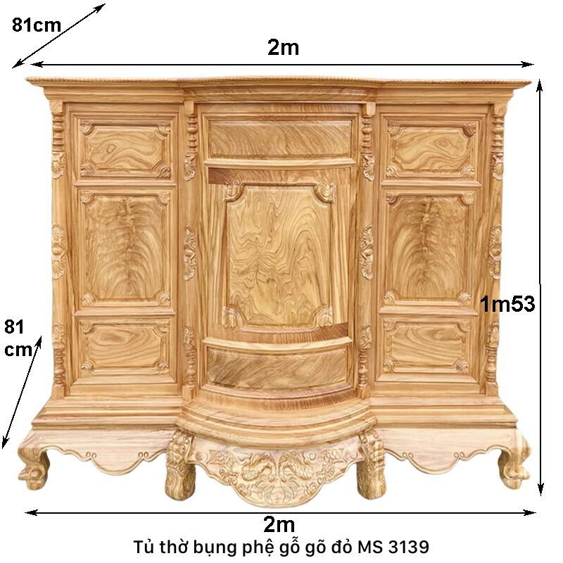 Kích thước tủ thờ gỗ gõ đỏ bụng phệ