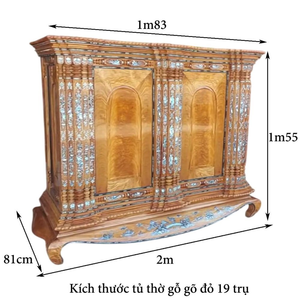 Tủ thờ gỗ gõ đỏ 19 trụ cao cấp MS 3344 - chi tiết vân gỗ tự nhiên