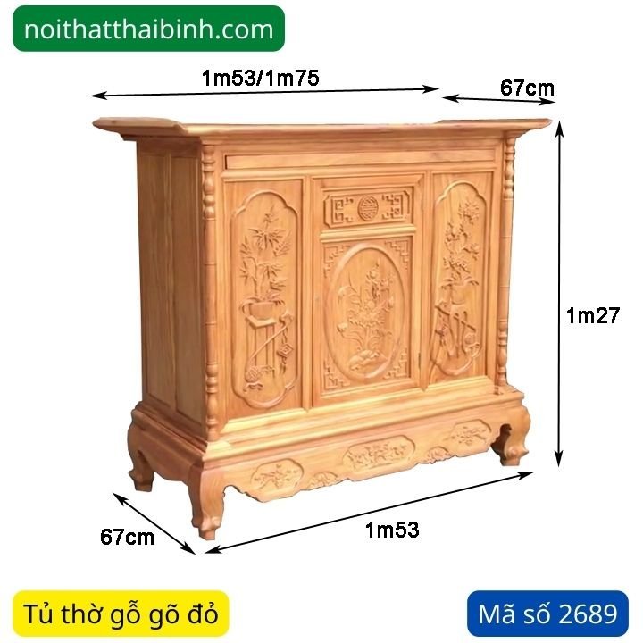 Kích thước tủ thờ bằng gỗ gõ đỏ