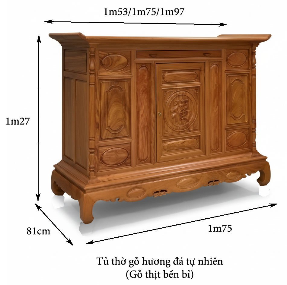 Tủ thờ gỗ hương đá tự nhiên rộng 1m75 MS 3346 - chi tiết vân gỗ tự nhiên
