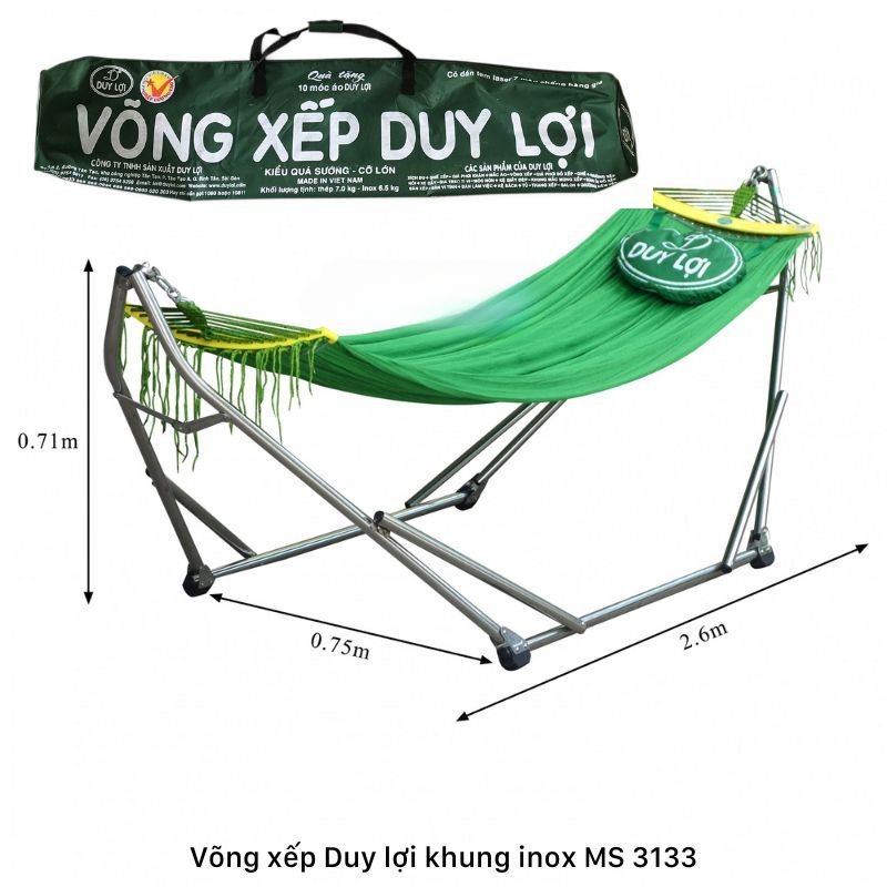 Kích thước võng xếp duy lợi khung inox cỡ lớn
