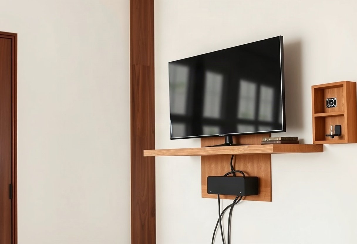 Lắp đặt kệ tivi gỗ treo tường