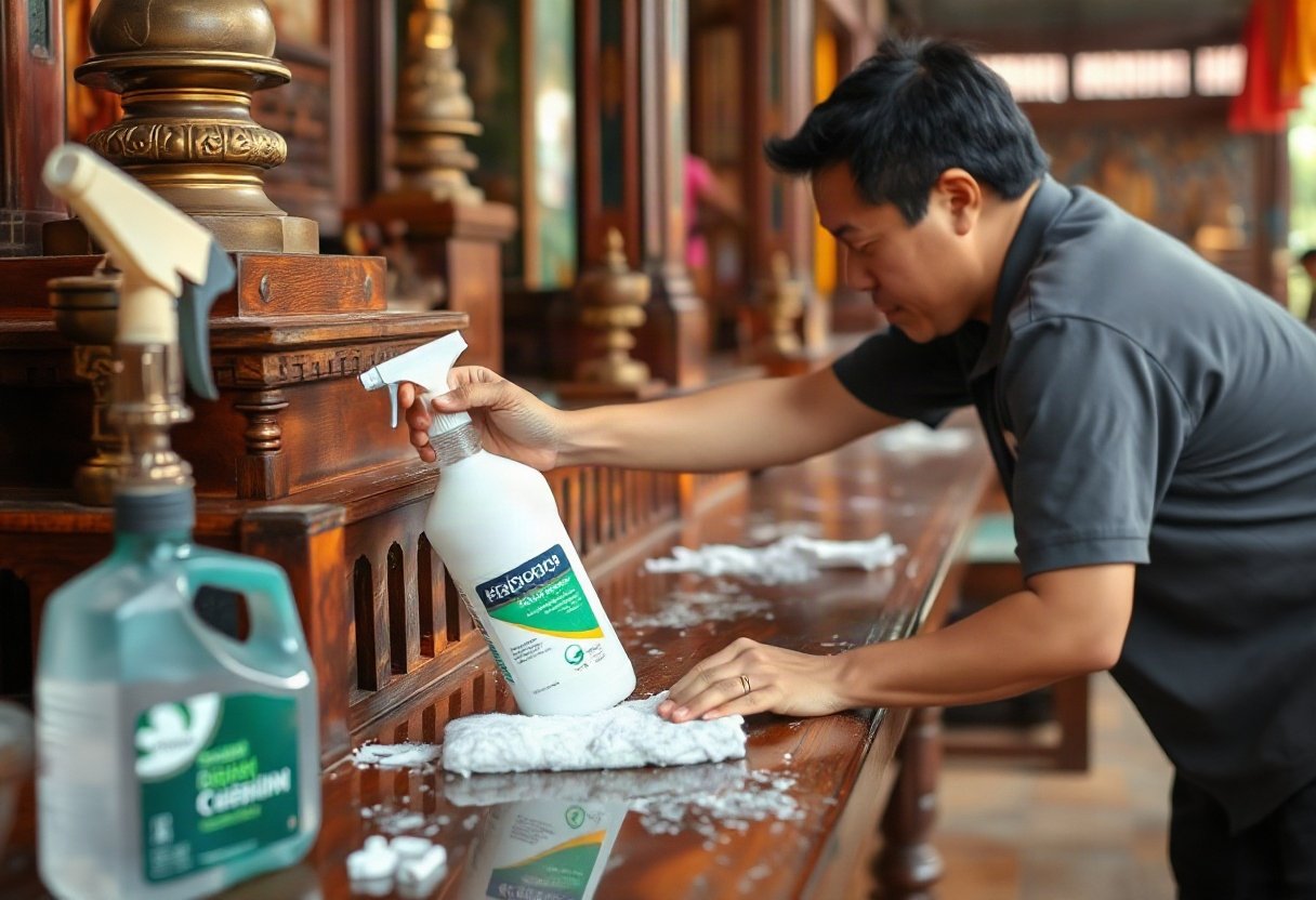 Lau chùi bàn thờ không dùng chất tẩy rửa mạnh