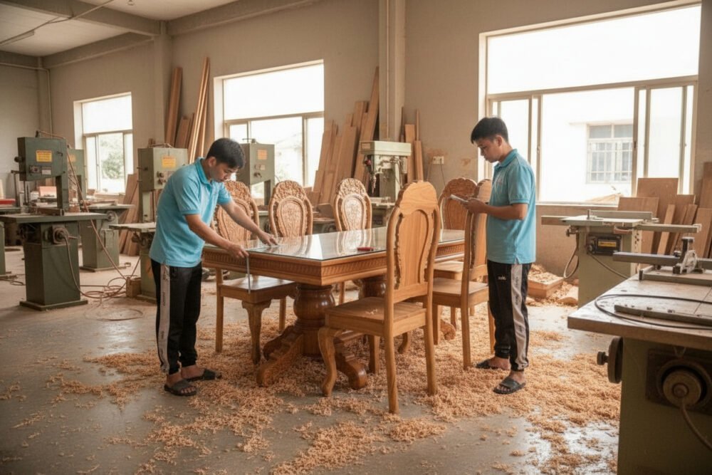 Bộ bàn ăn gỗ gõ đỏ MS 3327 - bề mặt hoàn thiện