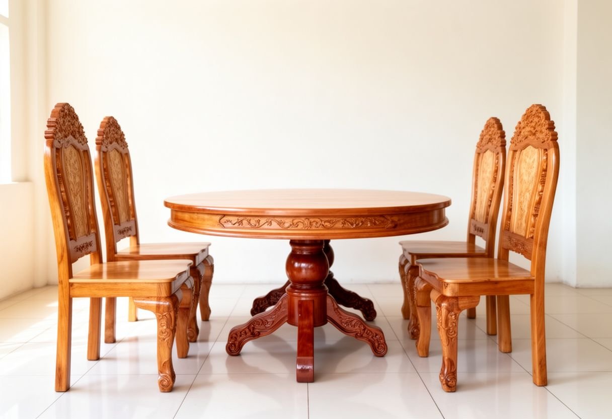 mẫu bàn ăn tròn xoay gỗ tự nhiên cho gia đình đông người - Giá bàn ăn tròn xoay như thế nào?