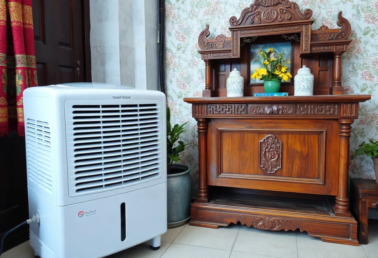 Máy hút ẩm bảo vệ bàn thờ gỗ