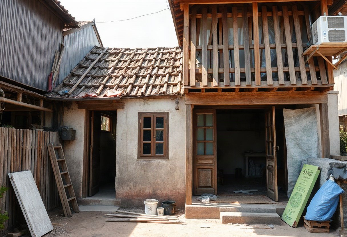 Ngôi nhà đang trong quá trình sửa chữa