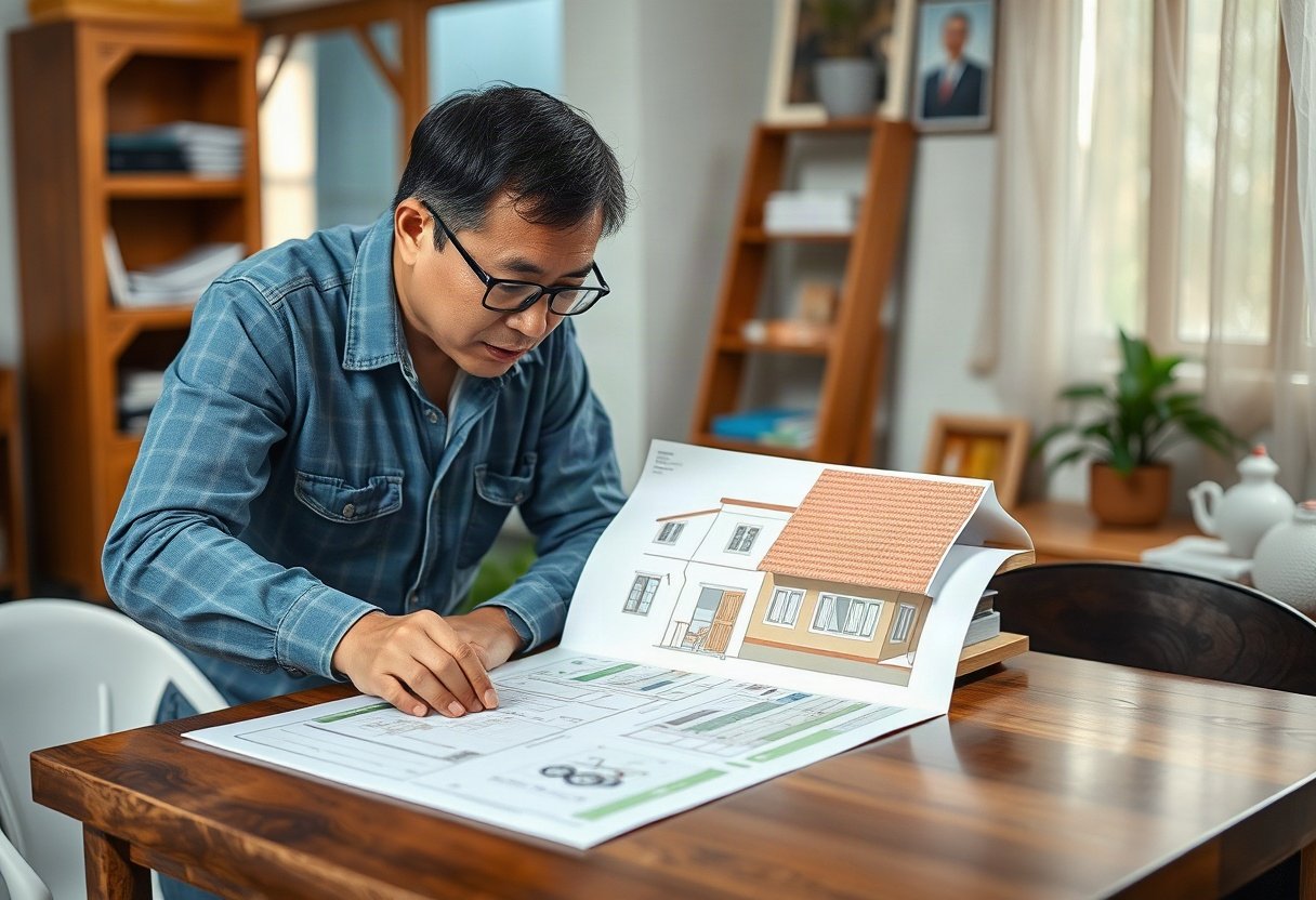 Người đàn ông đang xem kế hoạch sửa nhà