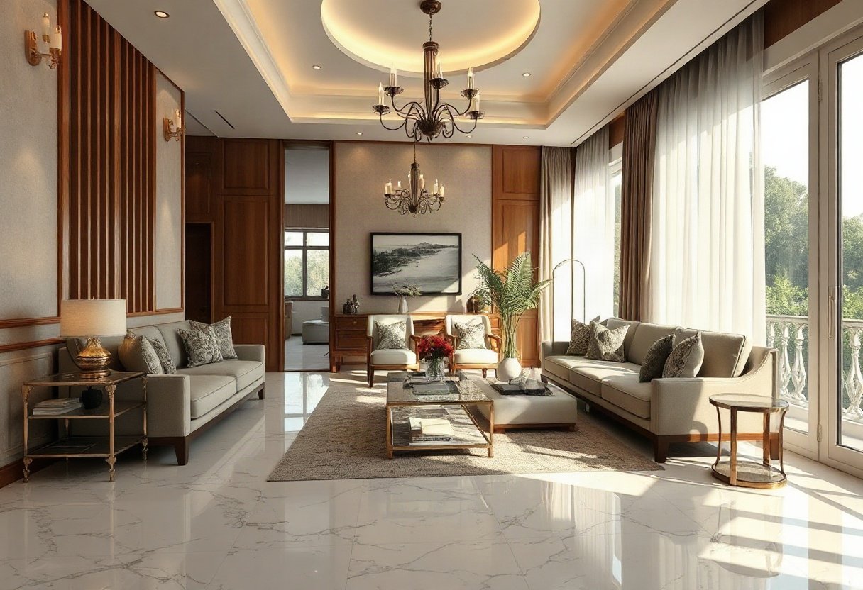 Phòng khách sang trọng với gạch lát nền