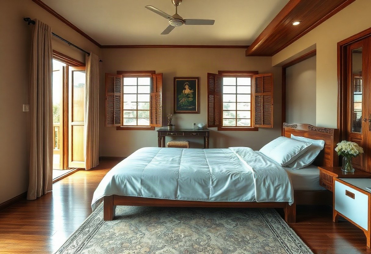 Phòng ngủ với giường kê đúng hướng phong thủy
