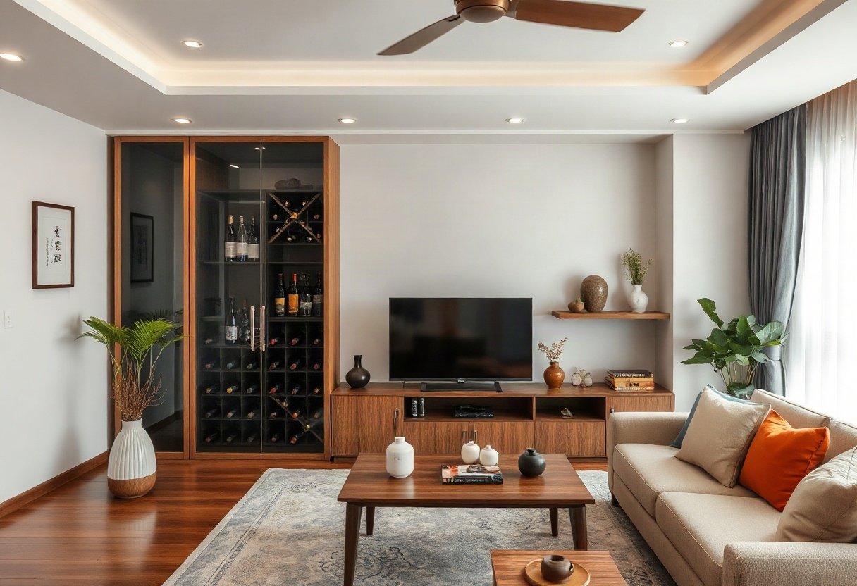 Phong thủy tủ rượu trong phòng khách