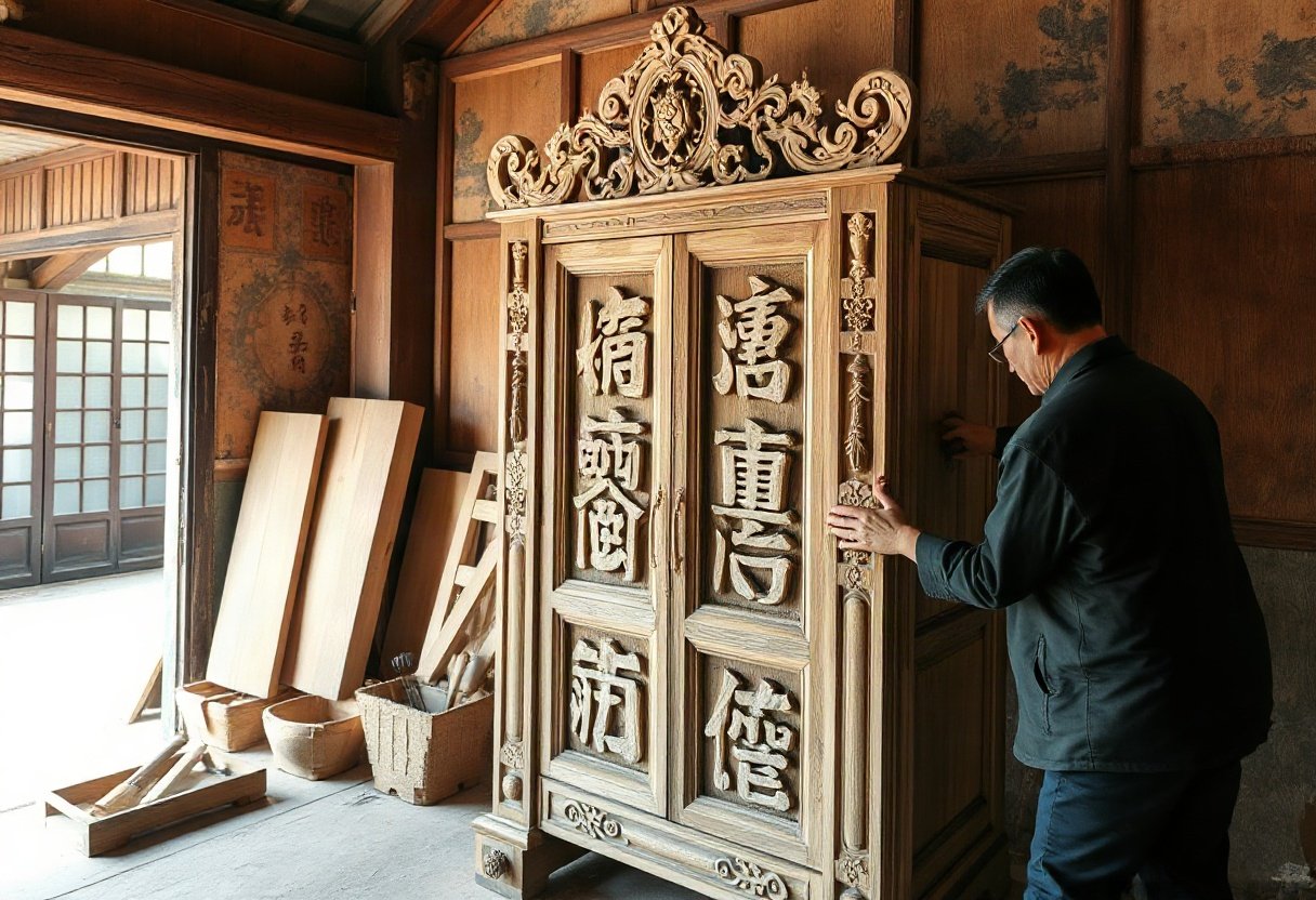 Quá trình chạm khắc tủ thờ gỗ