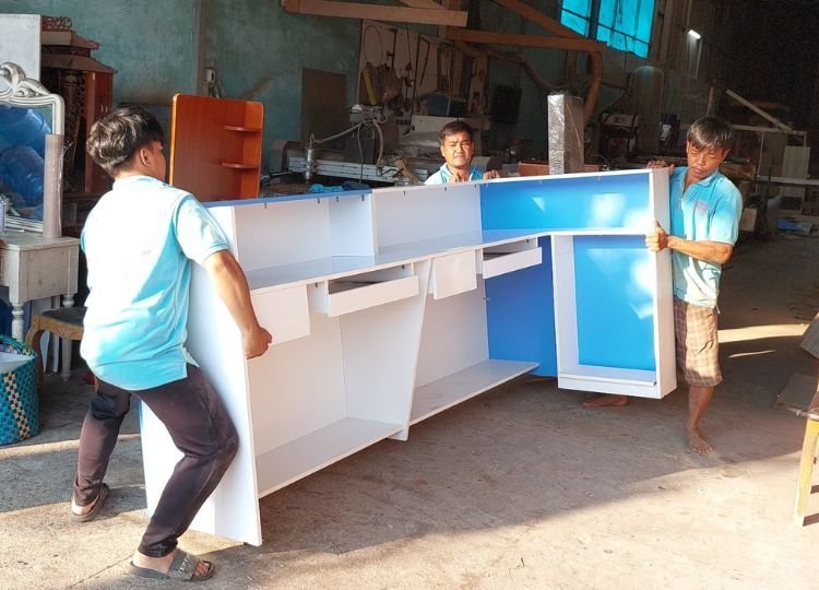 Quầy lễ tân khách sạn Quầy lễ tân đẹp hiện đại MS 2984 - kỹ thuật đóng mộng chắc chắn