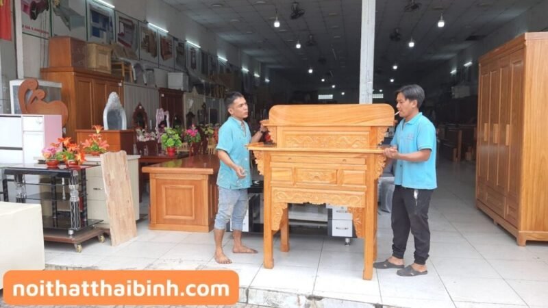 Bàn thờ gỗ 2 tầng đẹp Bàn thờ gỗ gõ đỏ 2 tầng MS 2730 - nhìn tổng thể