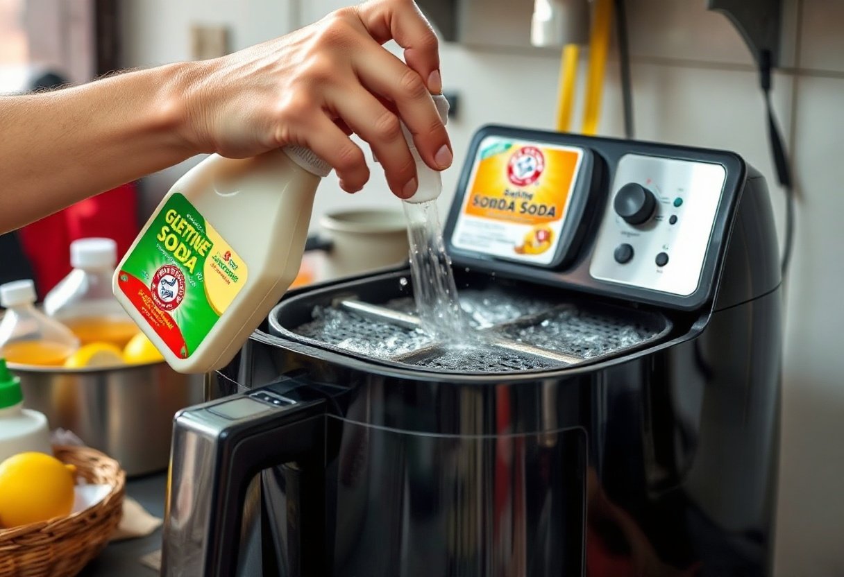 Sử dụng chất tẩy rửa nhẹ nhàng trên nồi chiên