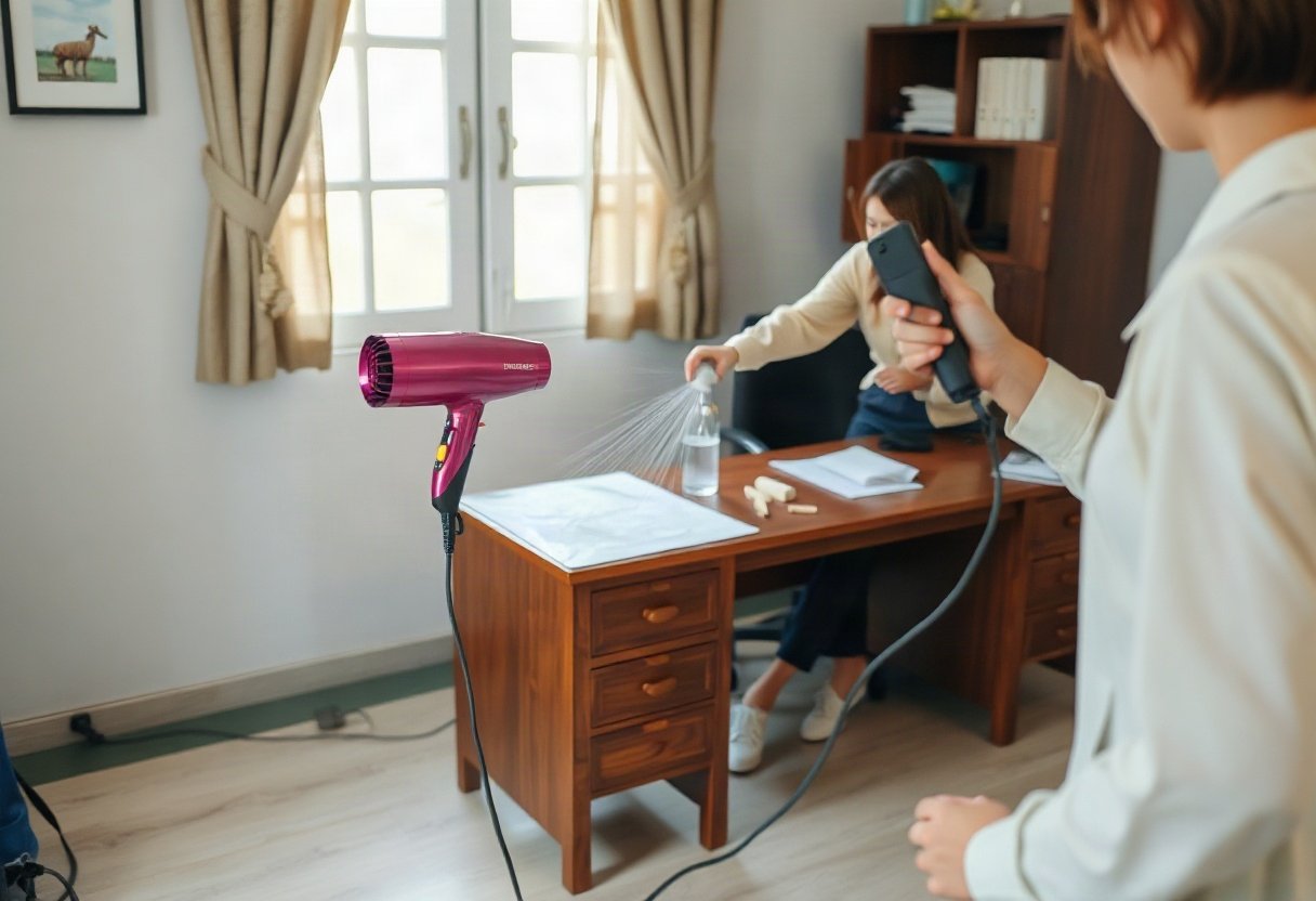 Sử dụng máy sấy tóc để làm khô bàn