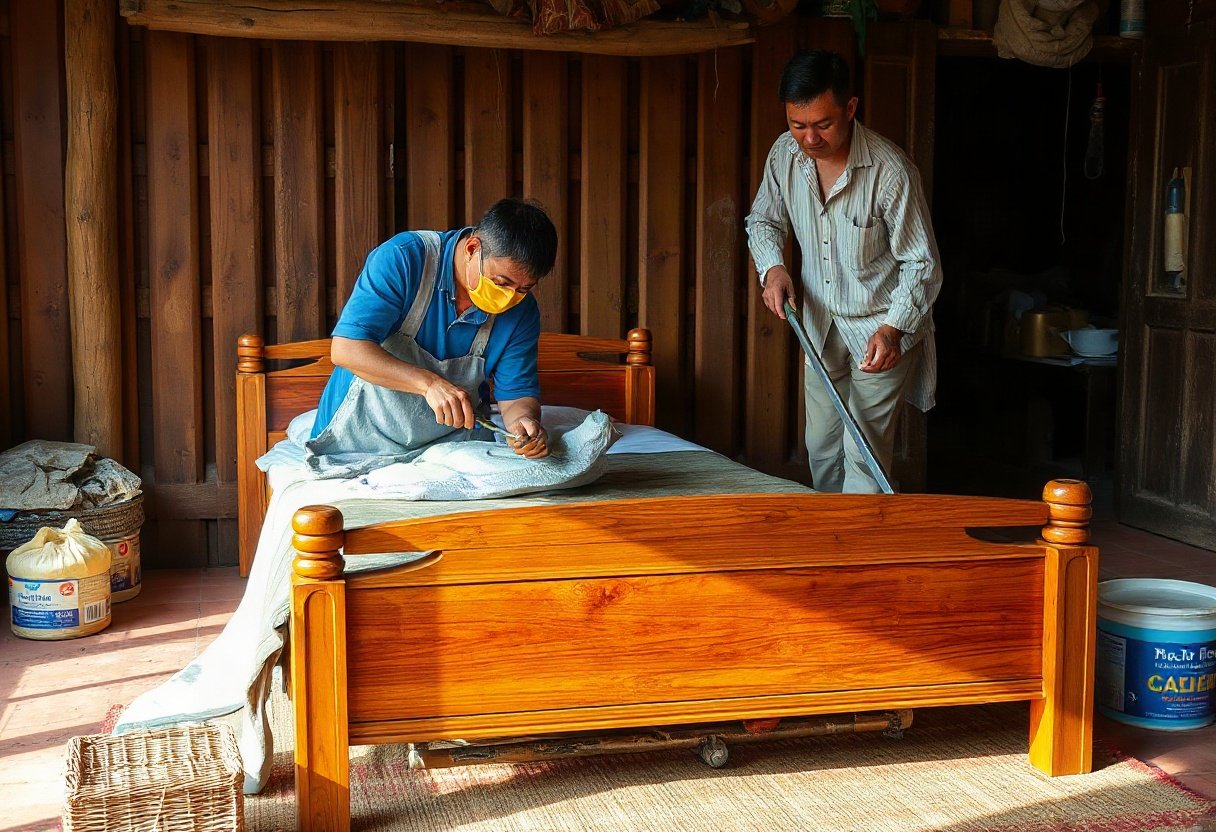 Sử dụng sơn bảo vệ cho giường gỗ hương