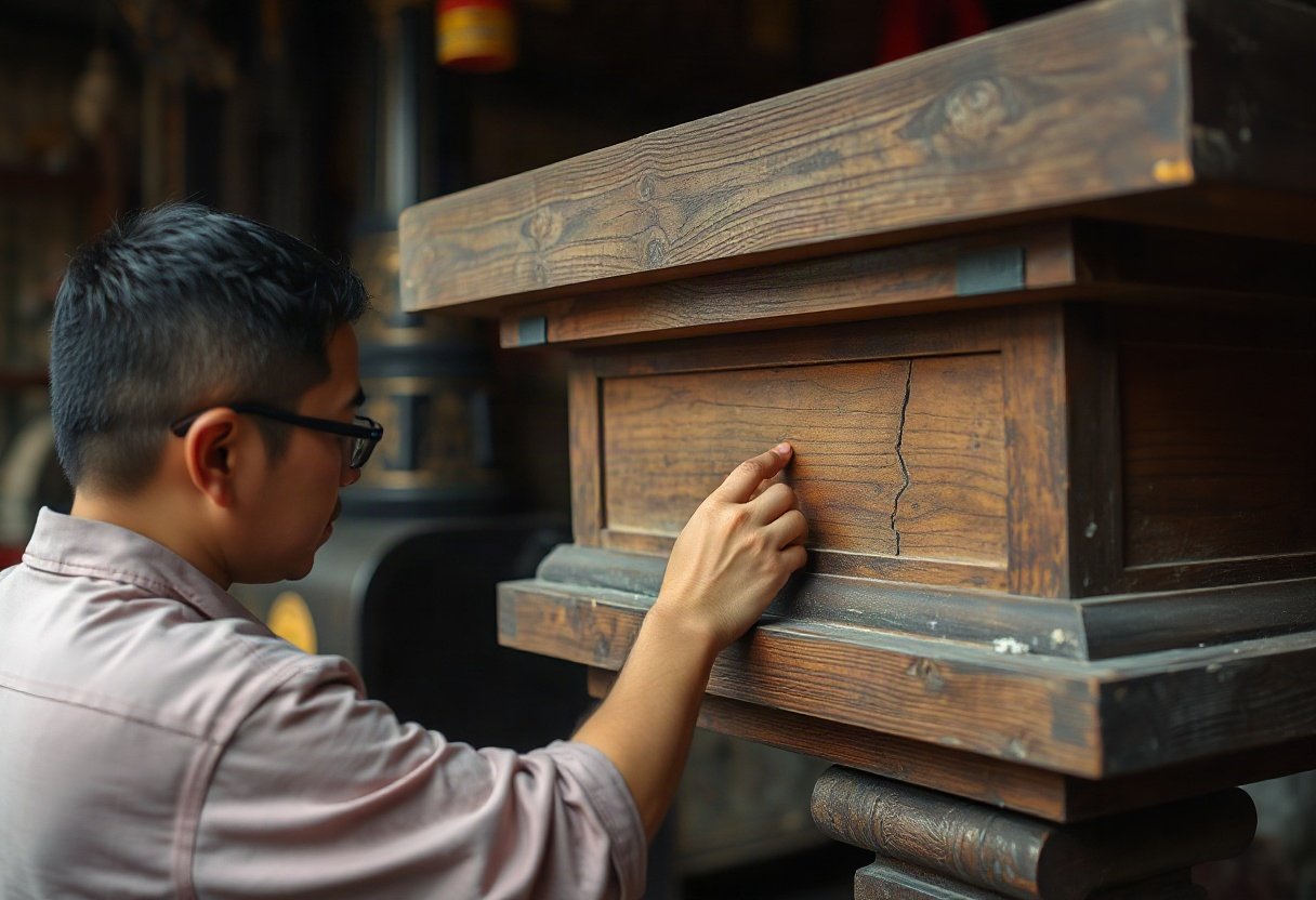 Sửa chữa bàn thờ gỗ bị nứt nẻ