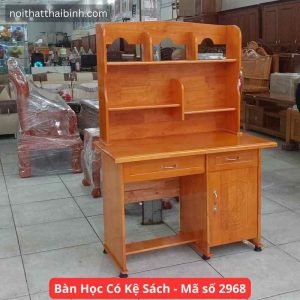 Bàn Học Có Kệ Sách Cho Bé Gỗ Cao Su Tự Nhiên