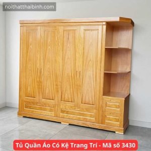 Tủ quần áo có kệ trang trí gỗ tự nhiên