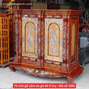 Tủ thờ gỗ căm xe gõ đỏ 9 trụ
