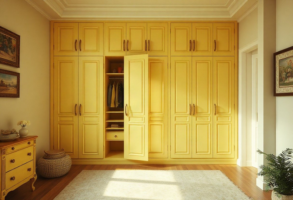 Tông màu vàng nhạt cho tủ quần áo hợp mệnh Thổ